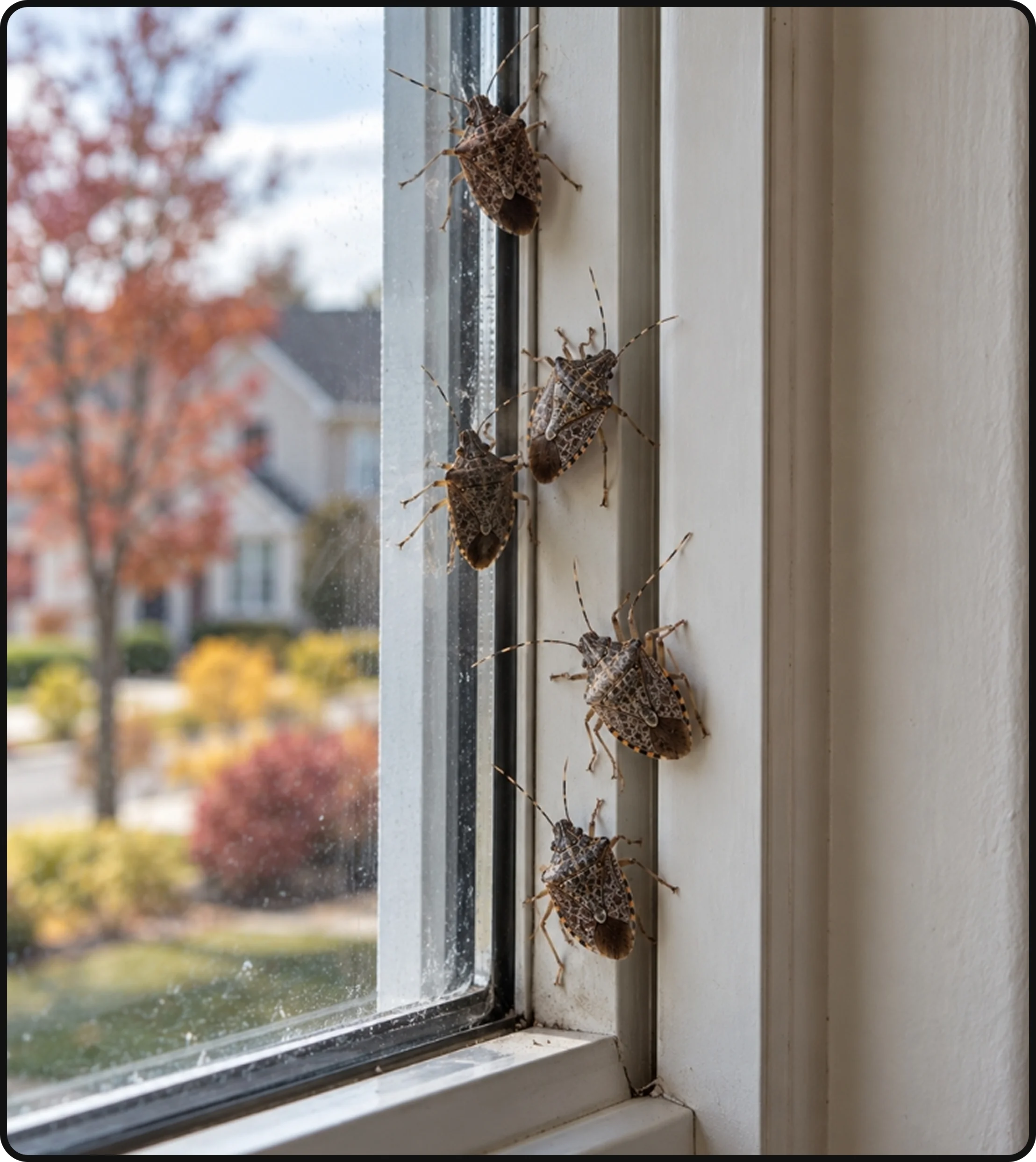 Cockroaches gathered along a window frame