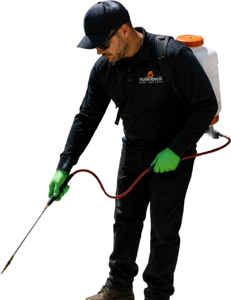 Hollenbeck pest control technician treating a residential property