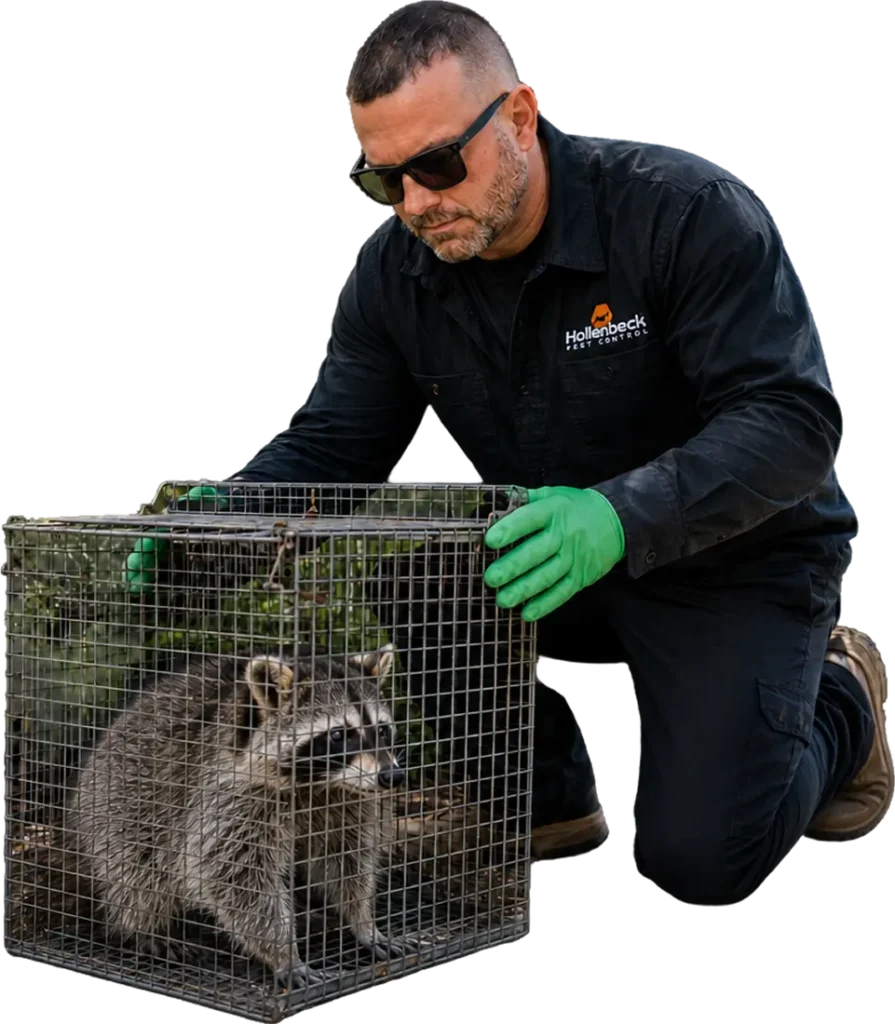 Hollenbeck technician removing a raccoon from a residential property