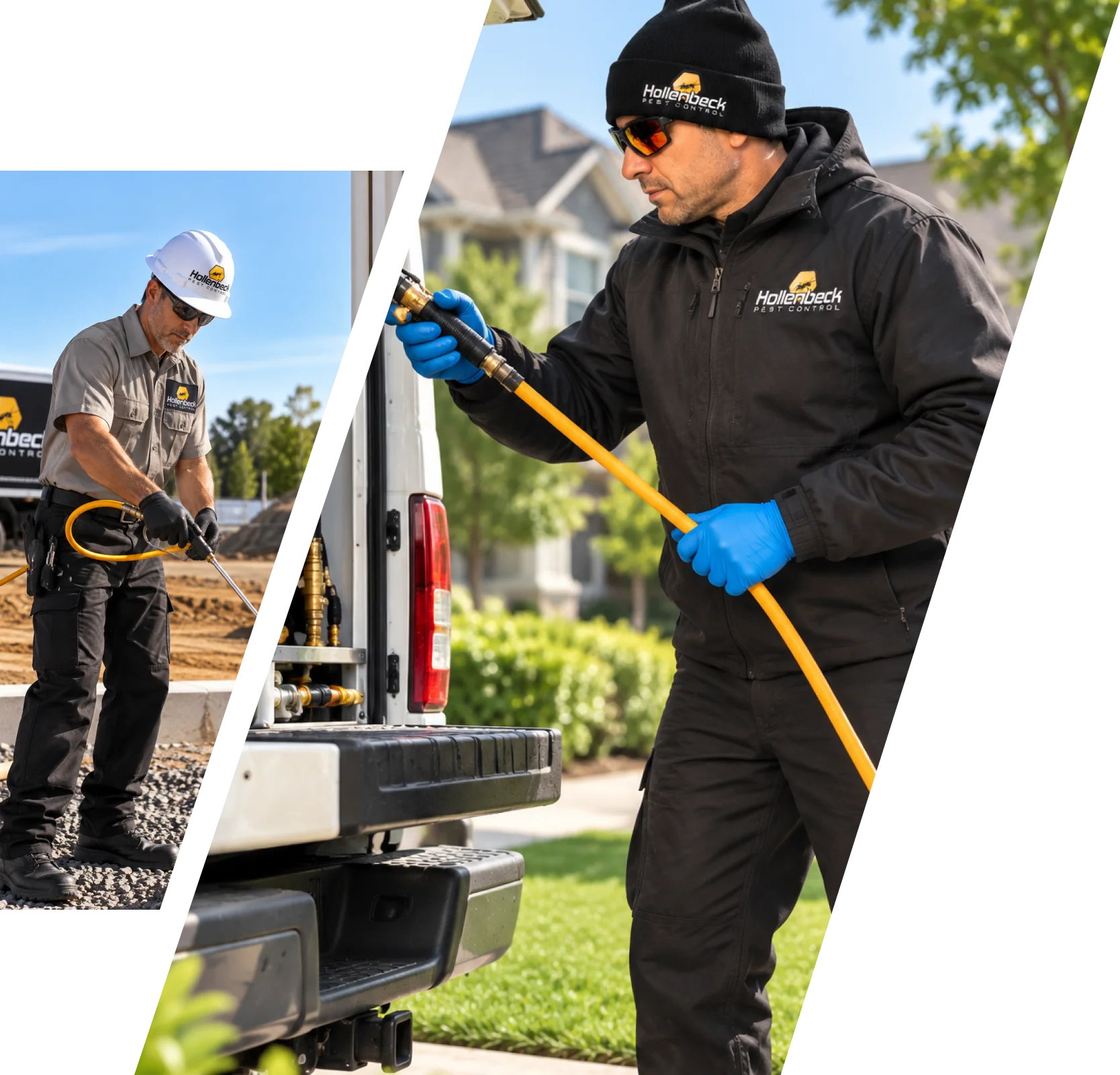 Hollenbeck Pest Control technicians preparing and applying pest control treatment