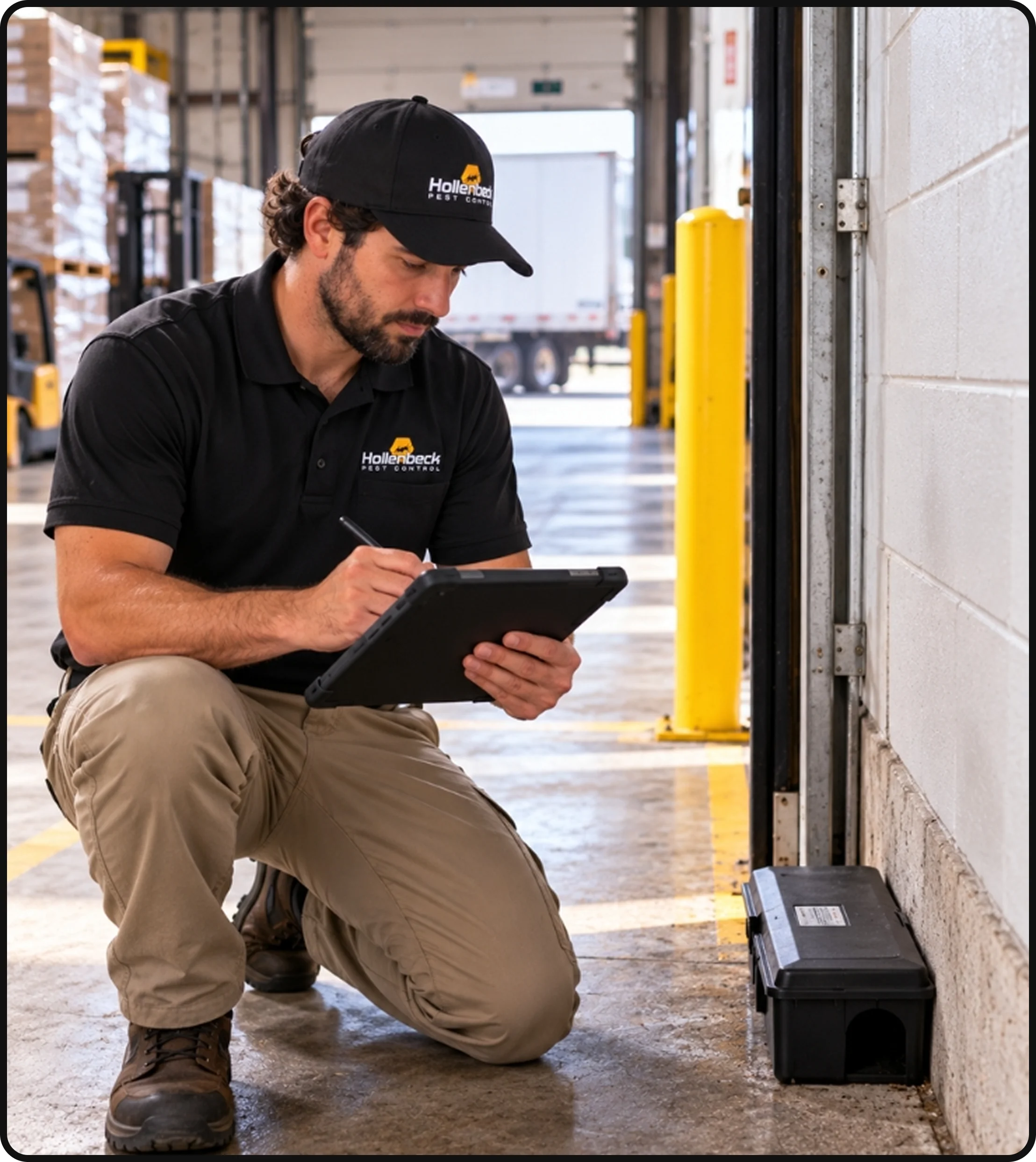 Hollenbeck Pest Control technician inspecting a commercial facility