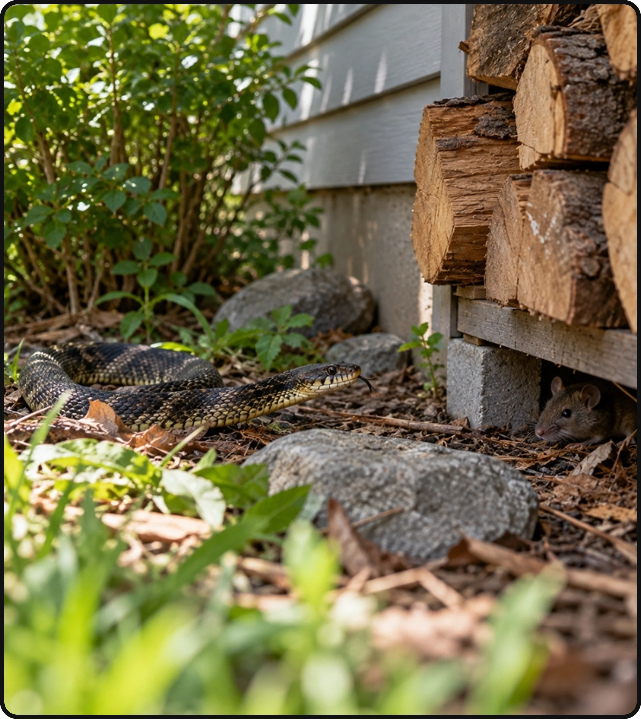 Snake control service for a snake near a residential foundation